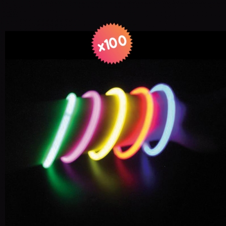 Lot De 100 Bracelets Fluo Lumineux + 100 Connecteurs - Qualité